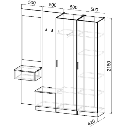 Набор мебели для прихожей "Марсель-110" МР 01-110 В2160 Ш2000 Г420 (ЛДСП Белый премиум) Набор мебели для прихожей "Марсель-110" МР 01-110 В2160 Ш2000 Г420 (ЛДСП Белый премиум)